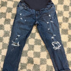 Women's Maternity Full Panel Distressed Blue Jeans